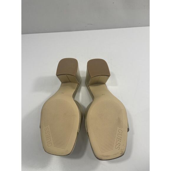 Guess Shoes Women's Size 7 Gold GwGALLAI2 Logo Block Heel Slide Sandals Box - Picture 12 of 16